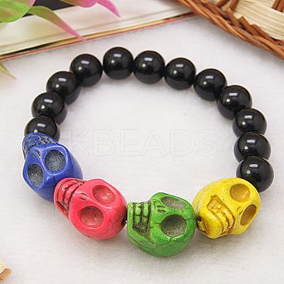 Stretchy Glass Bracelets for Halloween BJEW-JB00447-1
