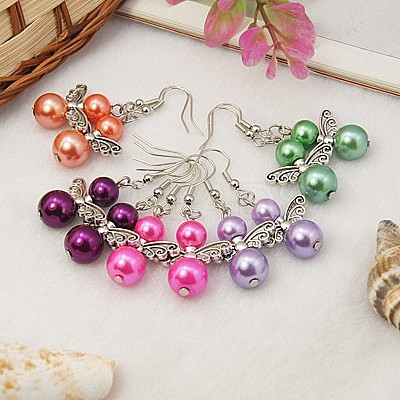 Trendy Glass Pearl Fairy Wing Dangle Earrings EJEW-JE00290-1
