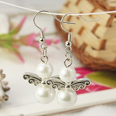 Trendy Glass Pearl Fairy Wing Dangle Earrings EJEW-JE00290-1