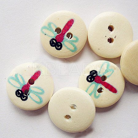 Round 2-Hole Buttons with Painted Dragonfly Pattern for Kids NNA0YW7-1