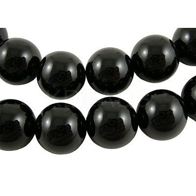 Natural Black Onyx Round Beads Strands GSR16mmC097-1