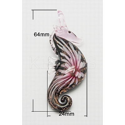 Handmade Inner Flower Lampwork Big Pendants LAMP-A141-M-1