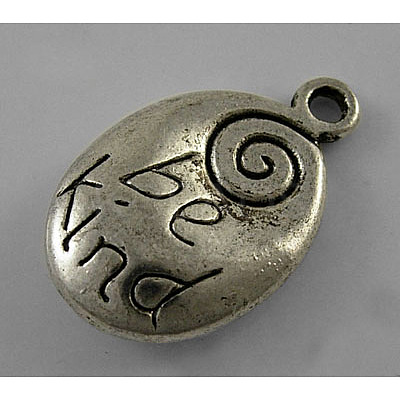 Tibetan Style Alloy Oval Carved Word Be Kind Message Pendants LF0558Y-1