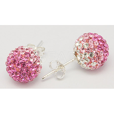 Gifts for Her Valentines Day 925 Sterling Silver Austrian Crystal Rhinestone Ball Stud Earrings for Girl Q286H251-1