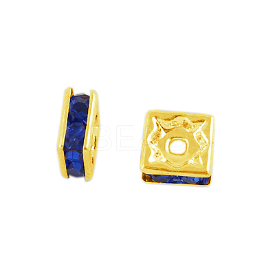 Brass Rhinestone Spacer Beads RB-A013-6x6-05G-1