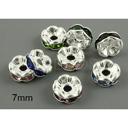 Brass Rhinestone Spacer Beads RB-A014-L7mm-S-NF-1