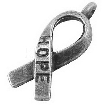 Breast Cancer Awareness Ribbon Carved Word Hope Tibetan Style Alloy Pendants TIBEP-LF5104YKG-AS-LF-1