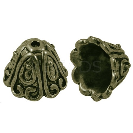 Tibetan Style Alloy Bead Caps TIBEB-EA9700YKG-AB-FF-1