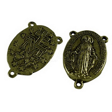 Holy Oval Carved Virgin Mary Tibetan Style Alloy Chandelier Component Links TIBEP-LF0961YKG-AB-FF-1