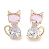 Cat Shape Brass Micro Pave Cubic Zirconia Stud Earrings for Women EJEW-E310-03G-2