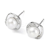 Anti-Tarnish Cubic Zirconia Sauqre with Natural Pearl Stud Earrings EJEW-F318-12P-1