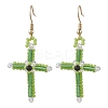 Cross Glass Beaded Dangle Earrings EJEW-MZ00706-3