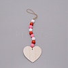 Valentine's Day Theme Schima Wood Beads & Hemp Rope Pendants Decorations HJEW-TAC0012-15-2