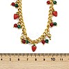 Natural Carnelian and Synthetic Malachite Round Beads and Red Strawberry Tassel 304 Stainless Steel Twisted Chain Necklaces NJEW-C092-03G-5