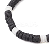 Natural Lava Rock & White Shell Flat Round Beads Stretch Bracelets for Women BJEW-JB12462-02-3
