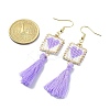 Glass Rectangle with Tassel Dangle Earrings EJEW-MZ00065-2