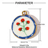 Flat Round Flower Branch Pattern Porcelain Pendants STAS-OY005-79G-2