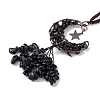 Natural Black Agate Moon with Chips Tassel Pendant Decorations G-L524-07R-B01-3