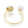 Turquoise & Natural Pearl Open Cuff Rings for Women PEAR-N020-07H-3