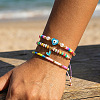 3Pcs Glass Seed Bead & Resin & Brass Braided Bead Bracelets LW3639-4-1