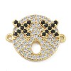 Rack Plating Brass Micro Pave Clear Cubic Zirconia Flat Round Connector Charms KK-A234-040G-03-1