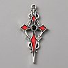 Jet Rhinestone Cross Pendatn with Red Enamel LS-ENAM-WH0001-06AS-03-1