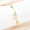 304 Stainless Steel Pave Deep Sky Blue Cubic Zirconia Enamel Sea Horse Starfish Conch Charm Anklets for Women AJEW-G069-03G-3
