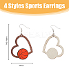 4 Pairs 4 Styles Sport Theme Wood Heart Dangle Earrings for Women EJEW-FI0001-55-2