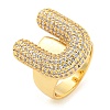 Brass Micro Pave Clear Cubic Zirconia Letter Open Cuff Ring for Women RJEW-M173-01G-U-1