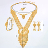 Luxury Alloy Hollow Round & Leaf Bracelets & Earrings & Necklaces & Rings Sets for Women EN7968-2