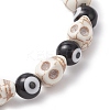 Halloween Dyed Synthetic Turquoise Skull & Lampwork Evil Eye Round Beaded Stretch Bracelets for Women Men BJEW-JB12268-01-4