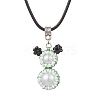 Glass Seed Beads & Glass Pearl Round Beaded Bear Pendant Waxed Cotton Cord Necklaces for Women Men NJEW-MZ00126-04-2