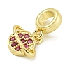 Rack Plating Brass Pave Hot Pink Cubic Zirconia Planet European Dangle Charms KK-Z067-37G-2