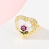 Brass Floral White Enamel Flower Cuff Rings RJEW-C139-18B-G-2