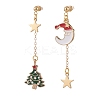 Christmas Tree & Moon Alloy Enamel Dangle Stud Earrings EJEW-TA00096-1