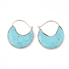 Synthetic Turquoise Crescent Moon Dangle Hoop Earrings G-S344-75D-1