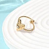 Texture Heart 304 Stainless Steel Rhinestone Cuff Open Finger Rings for Women LS-RJEW-A091-10G-3