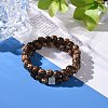 Waxed Natural Bodhi Wood Round Beads Stretch Bracelets Sets BJEW-JB07099-2