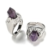 Hexagonal Prism Natural Amethyst Open Cuff Rings RJEW-B106-01P-04-1