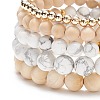 5Pcs 5 Style Natural Wood & Howlite Round Beaded Bracelets Set BJEW-JB08820-6