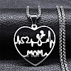 Mother's Day 201 Stainless Steel Hollow Cut Mom Love Heart Pendant Necklaces NJEW-H065-24P-1