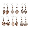 6 Pairs 6 Styles Natural Walnut Wood Dangle Earrings for Women EJEW-JE06101-1