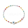Evil Eye Lampwork & Glass Seed Beaded Stretch Bracelet for Women BJEW-JB09931-1