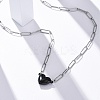 304 Stainless Steel Double-Sided Magnetic Heart Pendant Paperclip Chain Necklaces LS-NJEW-U028-02B-1