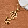 304 Stainless Steel Hollow Cut Yoga Om Lotus Flower Pendant Necklaces NJEW-Z073-02G-04-3