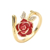Flower Brass Micro Pave Cubic Zirconia Cuff Rings RJEW-A069-02B-02G-4