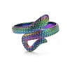 Rainbow Color Ion Plating(IP) 304 Stainless Steel Snake Open Cuff Ring for Women RJEW-A005-37MC-1