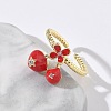Brass Micro Pave Clear Cubic Zirconia Enamel Adjustable Cuff Rings for Women RJEW-G350-01E-G-2
