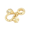 Brass Micro Pave Clear Cubic Zirconia Ladybirds & Horseshoe & Clover European Dangle Charms KK-G522-28G-2