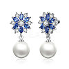 Platinum Plated Brass Flower Cubic Zirconia Stud Earrings EJEW-FF0002-08A-1